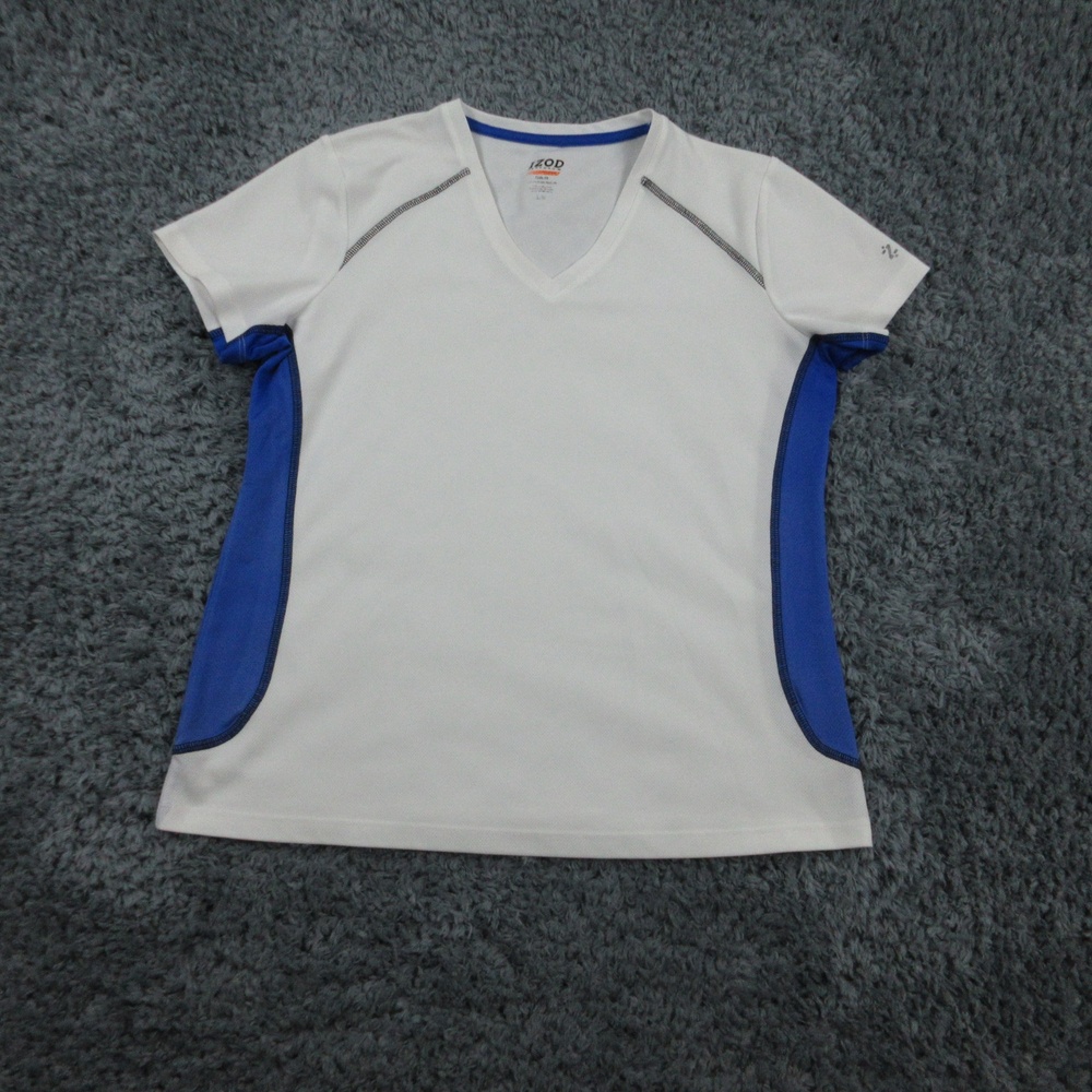 Izod Performx Shirt Womens Large White Blue Cool-FX Athletic Fitness Tee Top